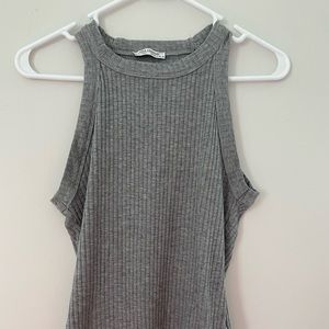 Zara Mock Neck Ribbed Tank (Gray)